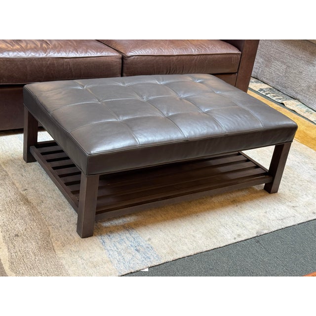 Wood Arhaus Kent Leather Ottoman With Lower Trays For Sale - Image 7 of 14