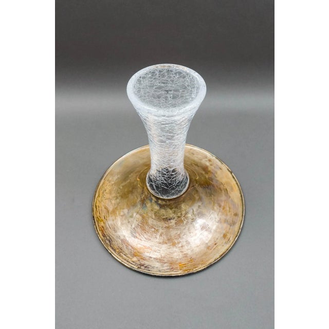 Mid 20th Century Vetri Murano Italy Signed Flared Sterling Silver Rim Crackle Glass Vase For Sale In Miami - Image 6 of 8