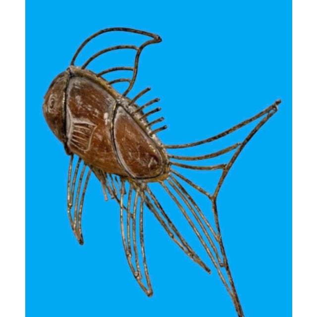 Hollywood Regency 1970s French Wood Fish and Gilded Metal Sculpture For Sale - Image 4 of 6