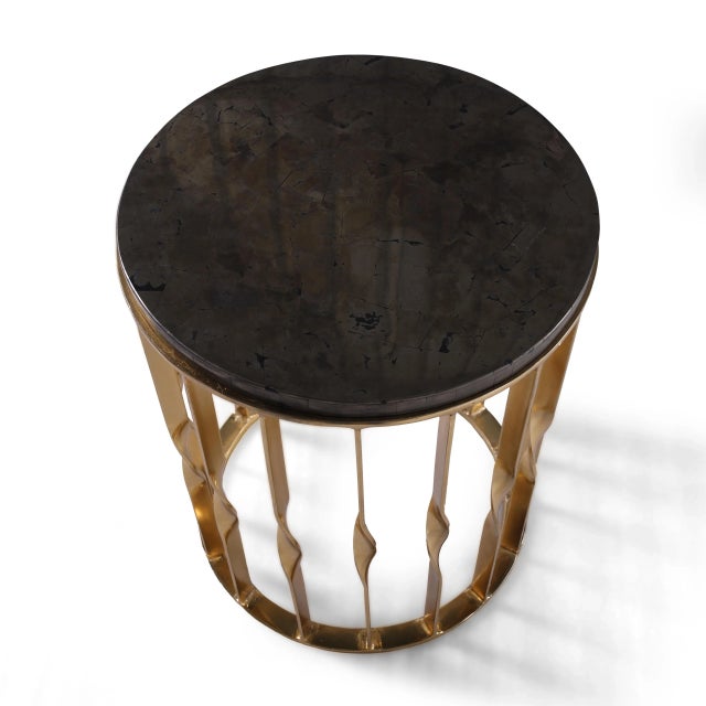 Contemporary Rare Pyrite Golden Gemstone Luxe 18" Round Accent Side Table For Sale - Image 3 of 5