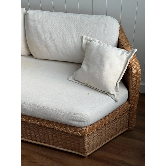 Vintage Brown Jordan Braided Wicker Hexagonal Sofa For Sale - Image 9 of 18