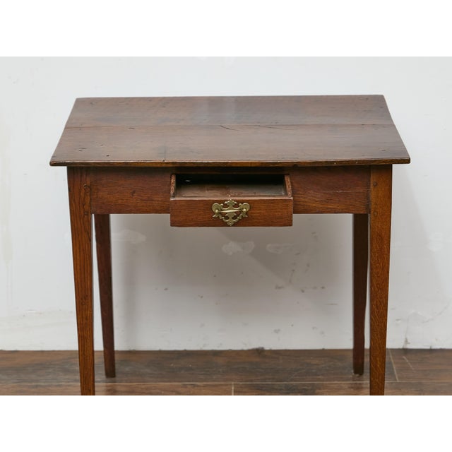 Wood 19th Century English Oak Table with Chippendale Brass Pull and Tapered Leg For Sale - Image 7 of 12