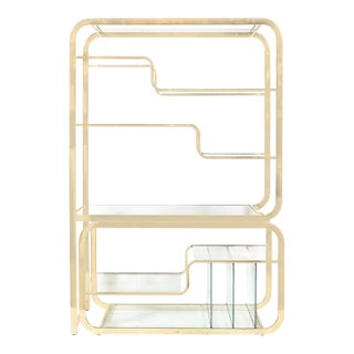 1970s Mid-Century Modern Curvilinear Polished Brass & Glass Etagere by Milo Baughman For Sale