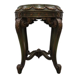 French Hand Carved & Painted Side Table W/ Marble Top For Sale