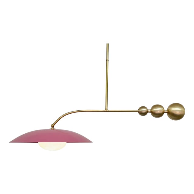 Pink Brass Pendant With Milk Glass Shade For Sale