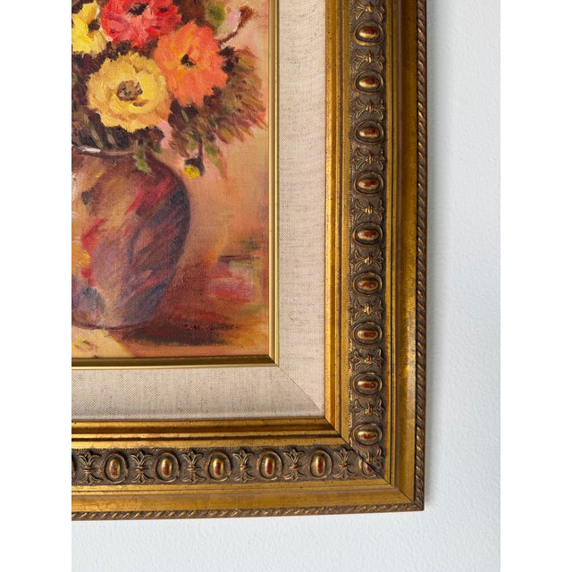 1980's Vintage Impressionist Floral Still Life Oil on Canvas Board Painting – Framed & Signed For Sale - Image 9 of 12