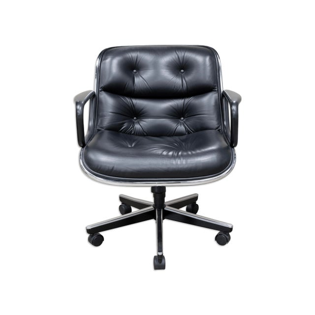 Knoll Pair of Black Leather and Aluminum Pollack Excecutive Chairs for Knoll For Sale - Image 4 of 10