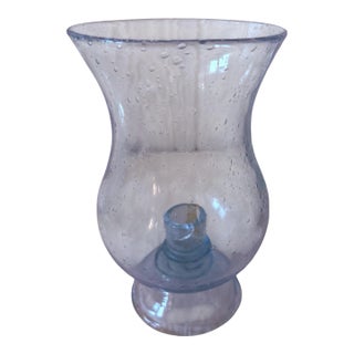 Mid Century French Biot Pale Blue Bubble Glass Hurricane Candle Holder / Photophore For Sale