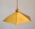 Angular brass pendant lamps pair in umbrella shape sheets of polished brass, 1970s Belgium. Inside they are enamelled to...