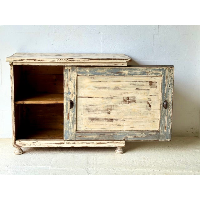Wood Rustic Distressed Wooden Cabinet with Storage Shelf, 1960s For Sale - Image 7 of 14