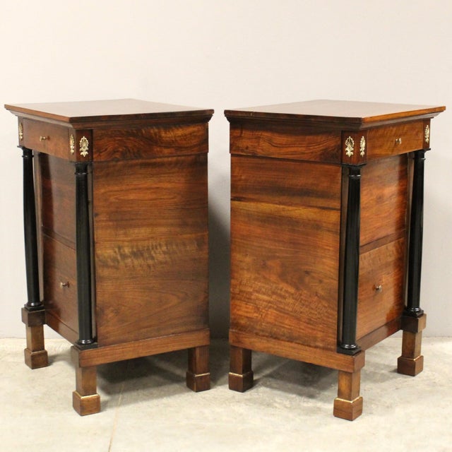 Pair of Empire bedside tables Solid walnut Early 19th century - Empire Origin: Italy Dimensions: width 57 cm, depth 44 cm,...