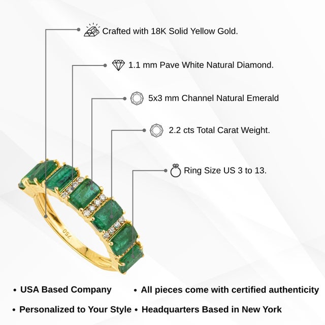 VRJewels 2.2ct Emerald & Diamond Half Band Ring in 18k Yellow Gold Size 6.5 For Sale - Image 14 of 18