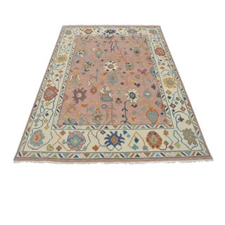 Oushak Rug 8’2” X 10’1” Pink Wool Hand-Knotted Oriental Carpet For Sale