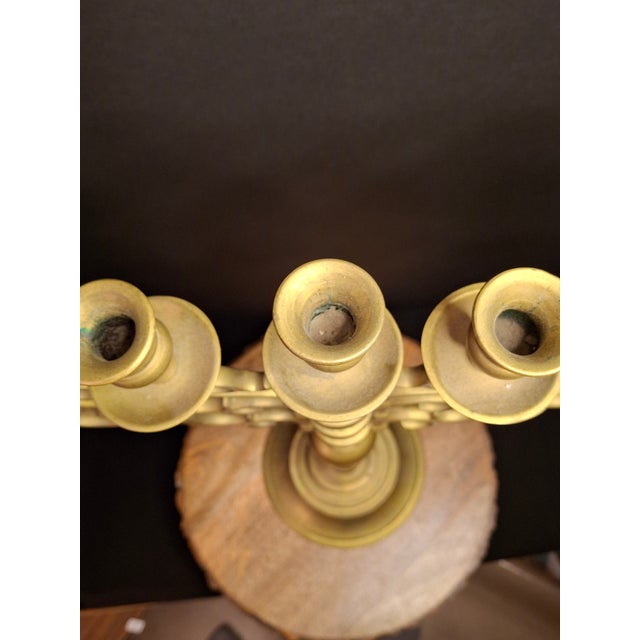 Large Antique 19th C. Eastern European Brass 7-Branch Temple Menorah 21.5" For Sale - Image 9 of 17