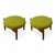 Mid Century Style Round Walnut and Black Leather Ottomans Mid century style walnut and black leather ottomans. Manner of...