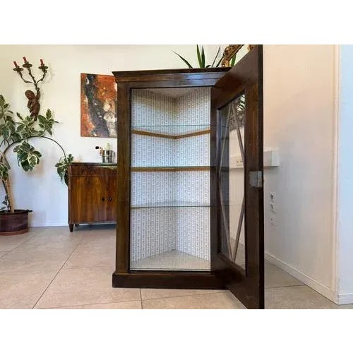 Biedermeier Corner Display Cabinet Bookcase in Walnut, 1992 For Sale - Image 15 of 16
