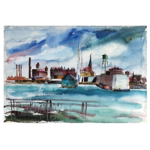 1950s 1950s "City View P5.71" Watercolor Painting by Eve Nethercott For Sale - Image 5 of 5