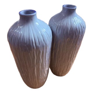 Vintage Portugal Ceramic Faux Bois Style Vases - A Pair For Sale