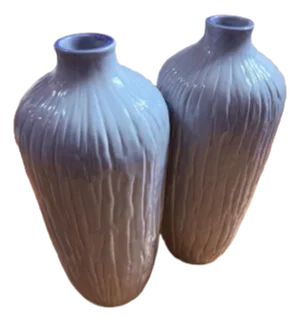 Vintage Portugal Ceramic Faux Bois Style Vases - A Pair