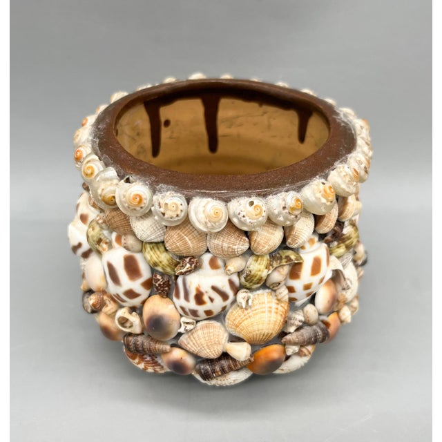 Contemporary Vintage Hawaiian Seashell-Encrusted Terracotta Cachepot Planter For Sale - Image 3 of 10