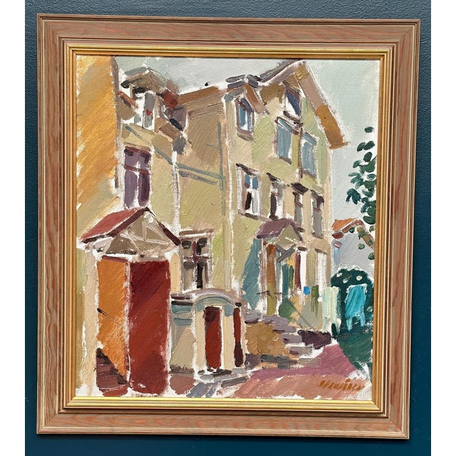 Original Swedish Oil on Canvas – “Södra kyrkogatan 50” by Gösta Stawåsen – Signed & Dated 1970 – Framed – 69.5 × 62.5 cm...