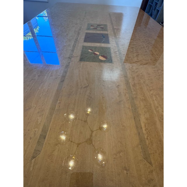 Postmodern Bird’s-Eye Maple Dining Table With Marquetry Inlay, C. 1985–1995 For Sale - Image 4 of 5