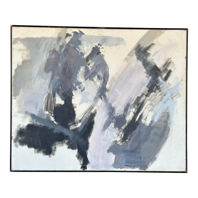 Grayscale Abstract Painting Signed Manuel B For Sale