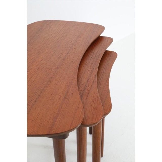 1970s Danish Asymmetrical Teak Nesting Tables, 1960s, Set of 3 For Sale - Image 5 of 16