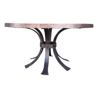Brutalist Wrought Iron Round Coffee Table with Bronzed Cast Top, Europe, 1970s For Sale