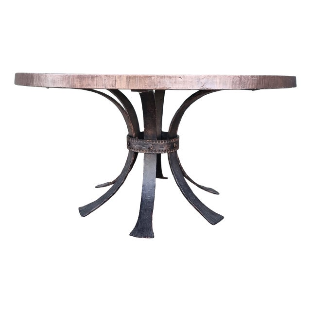 Brutalist Wrought Iron Round Coffee Table with Bronzed Cast Top, Europe, 1970s For Sale