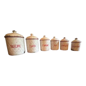 Vintage French Red and White Enamel Canister Set — 6 Pieces