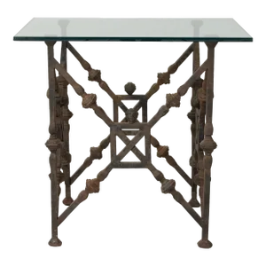 Mid Century Sicilian Cast Iron and Gilt Bronze Side or Center Table With Glass Top