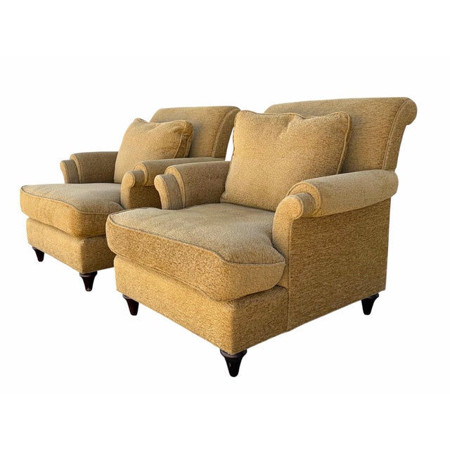 Offered here is a luxurious pair of Baker Furniture contemporary lounge chairs. Each chair is upholstered in a high end...