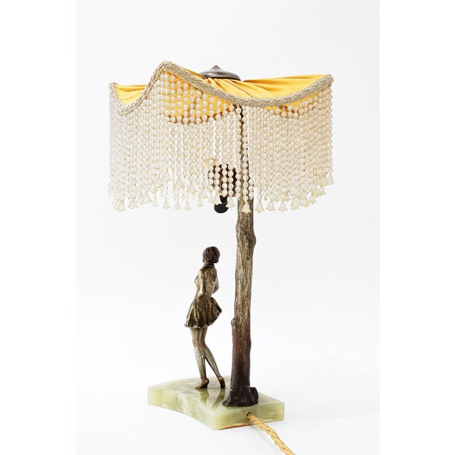 Bronze Table Lamp with Marble and Fabric Shade, 1908 For Sale - Image 4 of 18