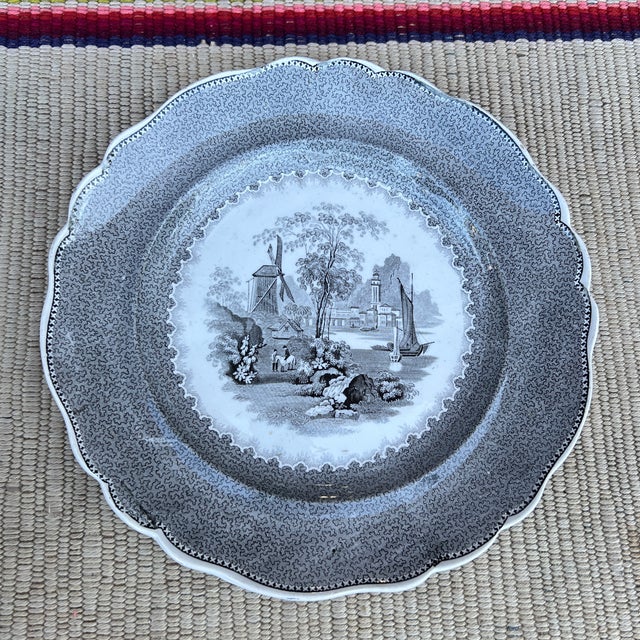 Black A Rare Antique Black Transfer Decorated Plate “Scroll” Pattern, Circa 1830’s For Sale - Image 8 of 12