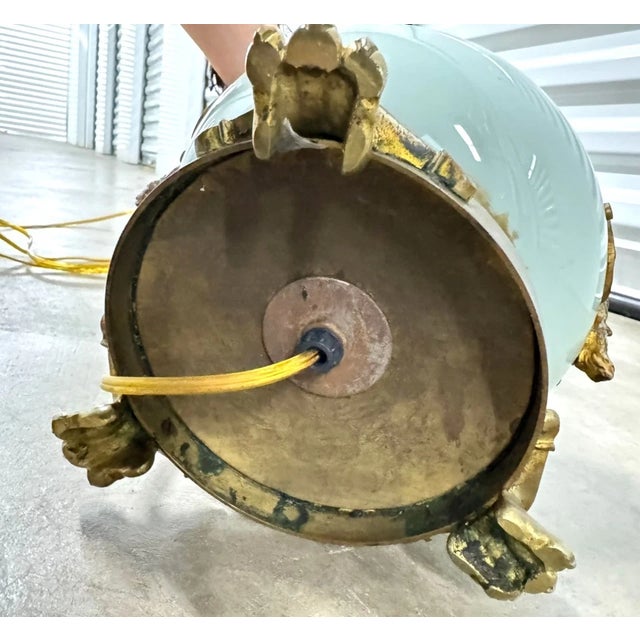 Antique 19th C French Louis XVI Ormolu & Celadon Porcelain Lamps - A Pair For Sale - Image 11 of 18