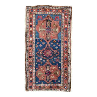 Antique 1920s Armenian Medallion Geometric Floral Abrash Light Blue Orange Terracotta - 3’9” X 6'10" For Sale