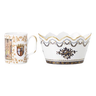 Porcelain Cachepot and Mug from Vista Alegre, Set of 2 For Sale