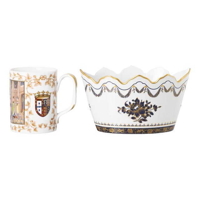 Porcelain Cachepot and Mug from Vista Alegre, Set of 2 For Sale