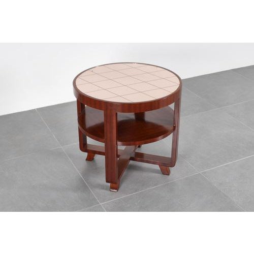 Art Deco Circular Side Table in Bentwood and Pink Mirrored Glass, Italy, 1930s For Sale - Image 6 of 15