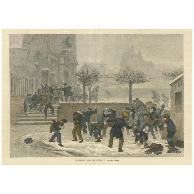Edouard Frère, Snowballing from the Illustrated London News, 1876, Print For Sale