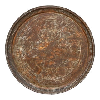 Antique Finely Engraved Copper Tray For Sale