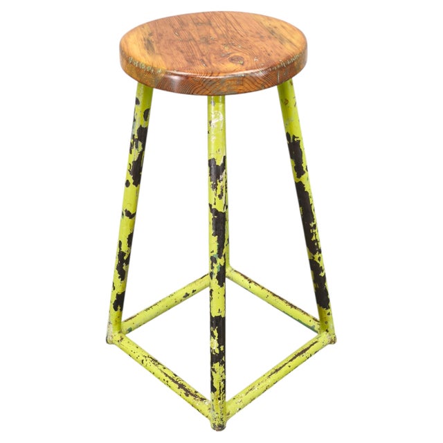 Industrial Metal and Wood Stool, Former Czechoslovakia, 1940s For Sale - Image 9 of 9