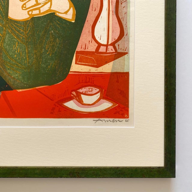 Irving Amen Vintage 1965 Mid Century Modern " Summer " Limited Edition Framed Hand Signed Original Fine Art Woodcut Print For Sale - Image 18 of 18