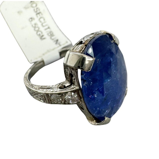 9.00 CTW Mid-Century No Heat Burmese Sapphire & Diamond 18k White Gold Ring, Size 7 For Sale - Image 4 of 8