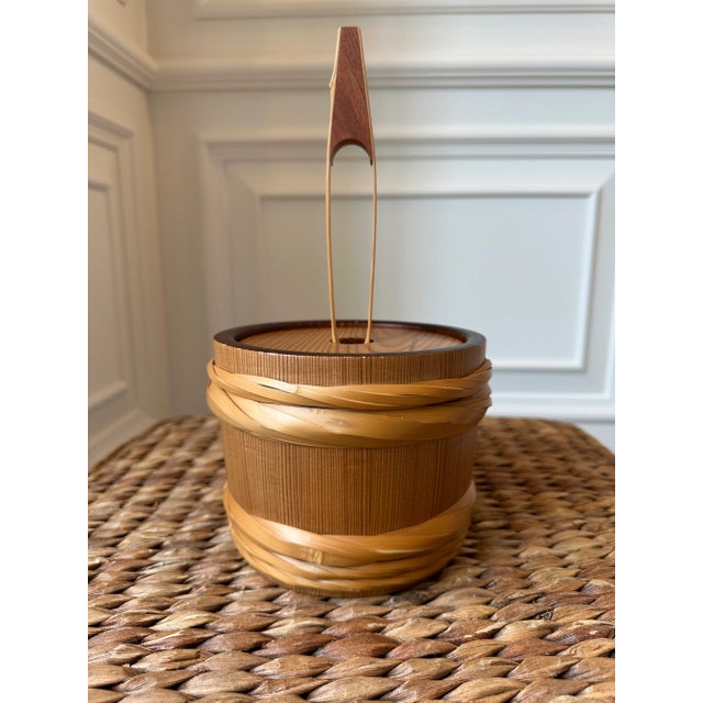 Fabulous Mid-Century Vintage Rattan, Bamboo & Pine Ice Bucket with Matching Tongs -Made in Japan. Very chic piece...