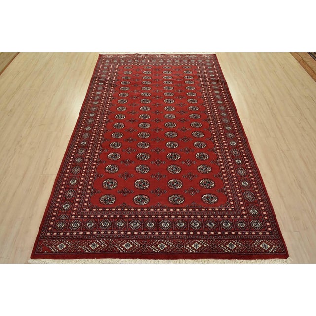 Tribal Bokhara Rug 6’3” X 9’4” Red Wool Tribal Hand-Knotted Oriental Carpet For Sale - Image 3 of 12