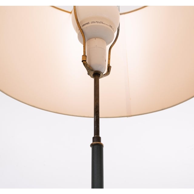 1950s Green Leather Rapt Floor Lamp with Shade attributed to Jacques Adnet, France, 1950s For Sale - Image 5 of 11