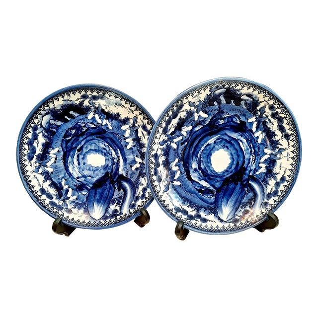 Pair of Large Blue & White Japanese Porcelain Chargers For Sale