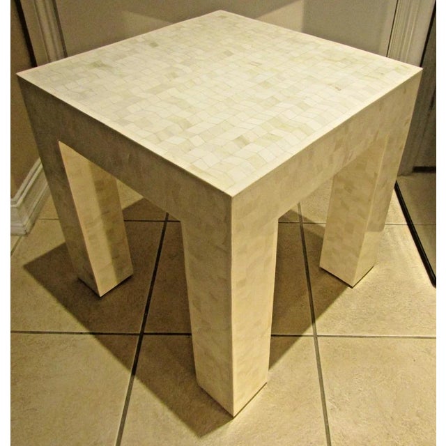 Matched Pair Tessellated Bovine Bone Parsons Style End Tables Circa 1980s For Sale - Image 9 of 12